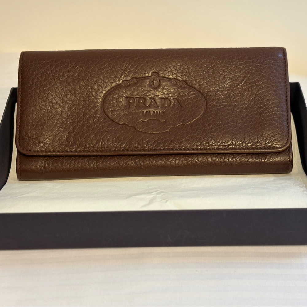 Prada Dark Brown Leather Clutch